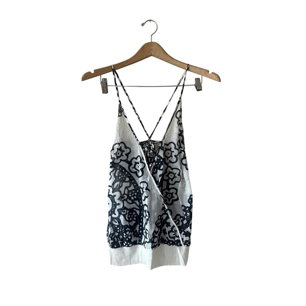 Nolita White and Blue Floral Print Wrap Tank Top Size Medium